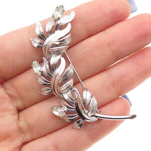 A&Z HAYWARD 925 Sterling Silver Antique Art Deco Rhinestone Floral Pin Brooch